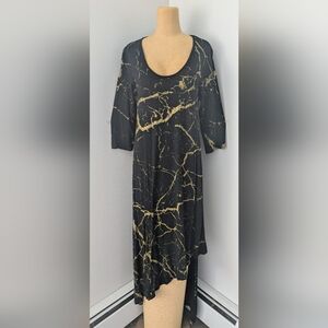 Chic Asymmetrical Black and Gold Dress